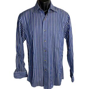 Jos A Bank Button Up Tailored Fit Dress Shirt S Blue Stripes Long Sleeves Pocket